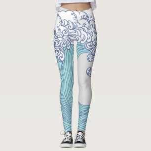 Japanese Asian Surf Wave Art Ocean Art Leggings
