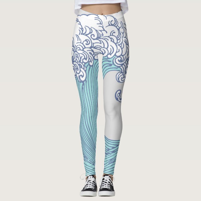 Japanese Asian Surf Wave Art Ocean Art Leggings (Front)