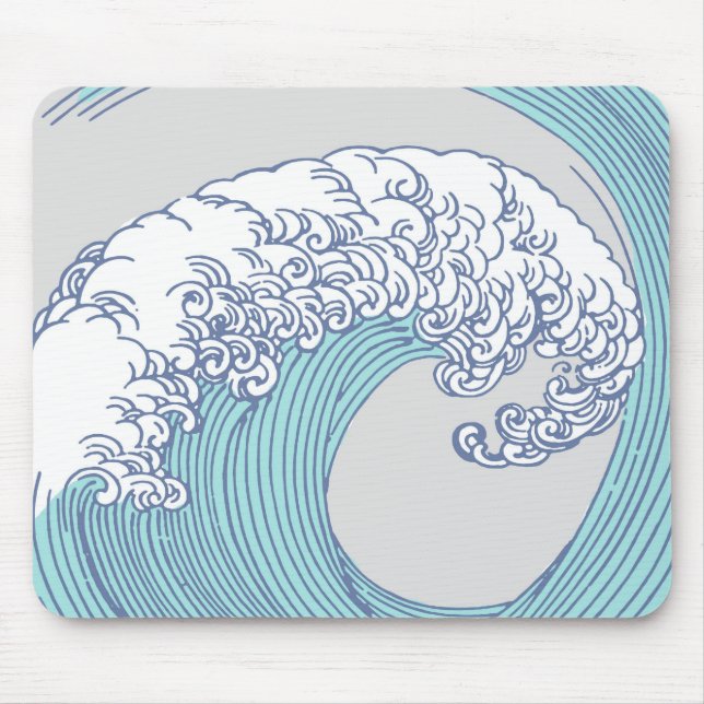 Japanese Asian Surf Wave Art Ocean Art Mouse Mat (Front)