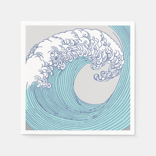 Japanese Asian Surf Wave Art Ocean Art Napkin (Front)