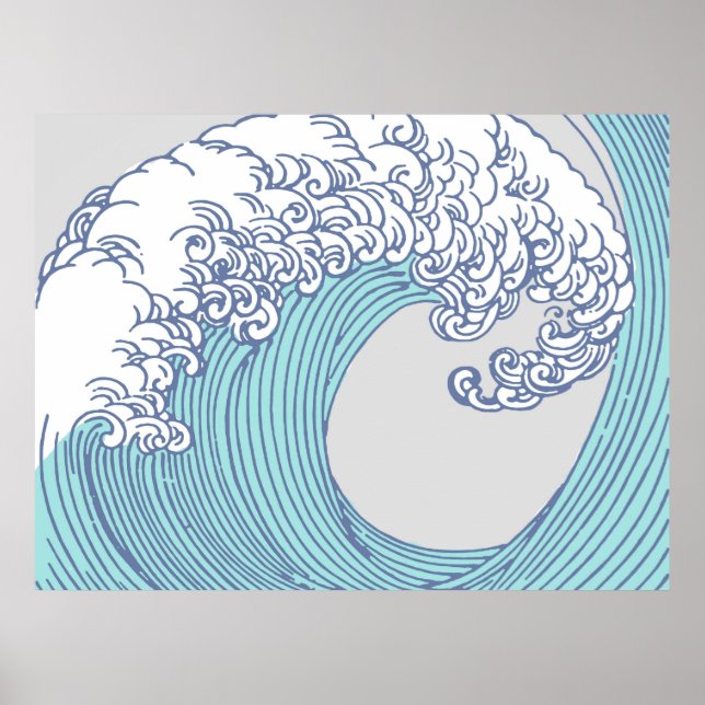 Japanese Asian Surf Wave Art Ocean Art Poster (Front)