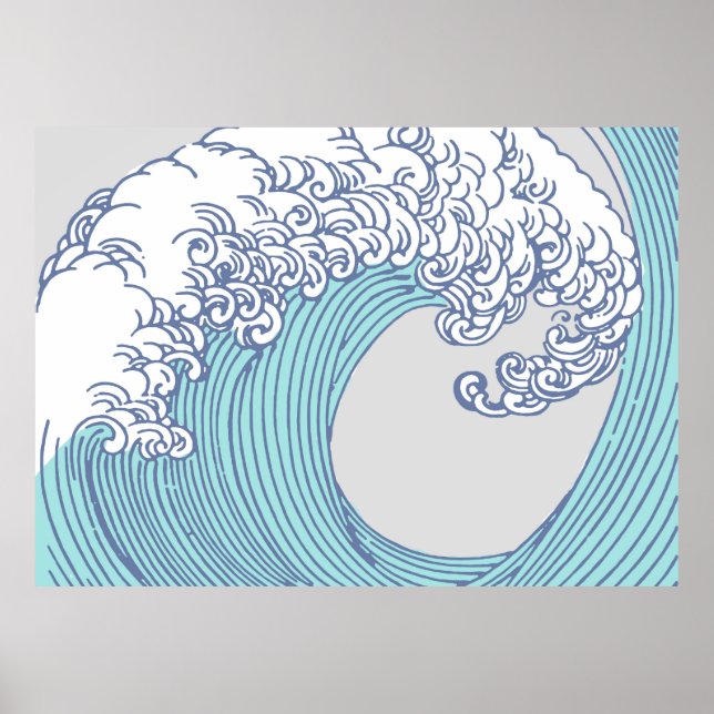 Japanese Asian Surf Wave Art Ocean Art Poster (Front)