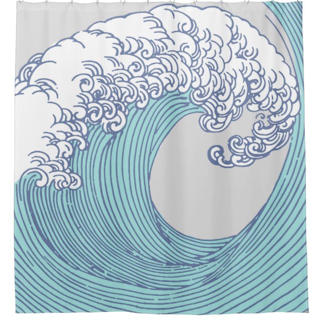 Japanese Asian Surf Wave Art Ocean Art Shower Curtain (Front)