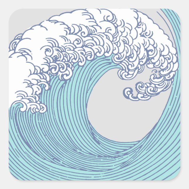 Japanese Asian Surf Wave Art Ocean Art Square Sticker (Front)