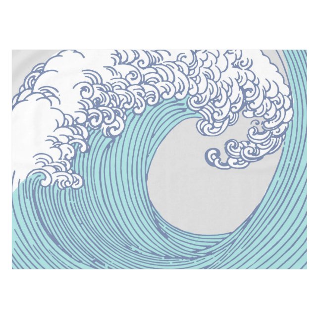 Japanese Asian Surf Wave Art Ocean Art Tablecloth (Front (Horizontal))