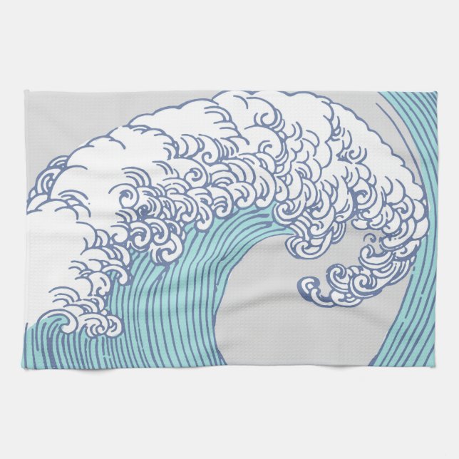 Japanese Asian Surf Wave Art Ocean Art Tea Towel (Horizontal)