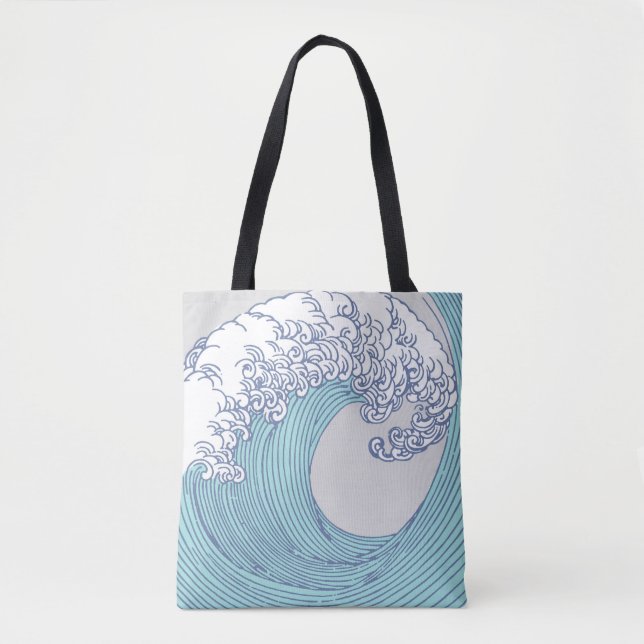 Japanese Asian Surf Wave Art Ocean Art Tote Bag (Front)