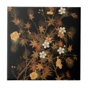 Japanese Autumn Flowers & Tree  Tile