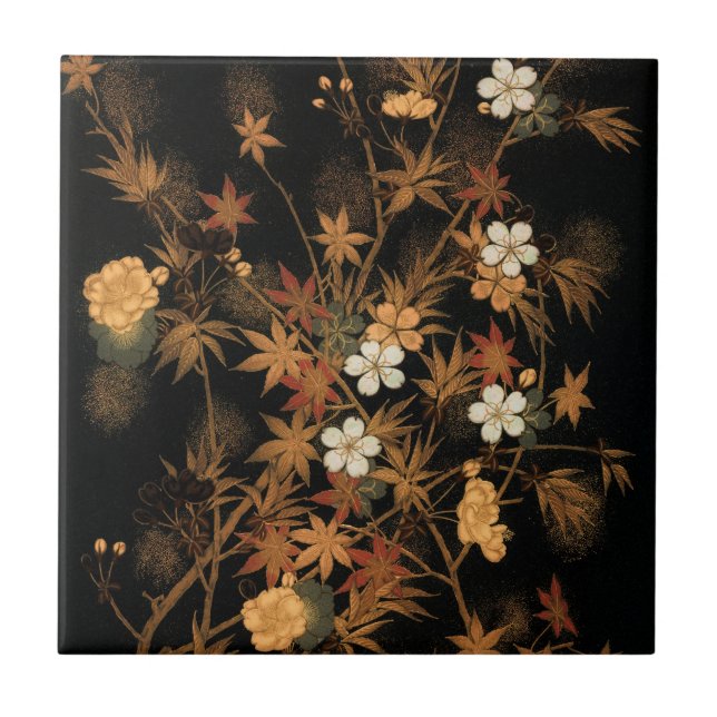 Japanese Autumn Flowers & Tree  Tile (Front)