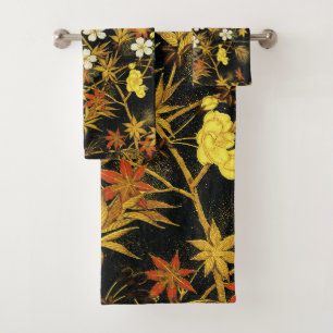 Japanese Autumn Leaves Antique Botanical Bath Towel Set
