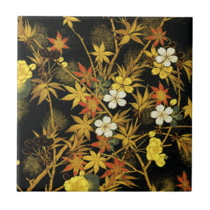 Japanese Autumn Leaves Antique Botanical Tile