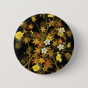 Japanese Autumn Leaves Antique Rich Classic Art 6 Cm Round Badge