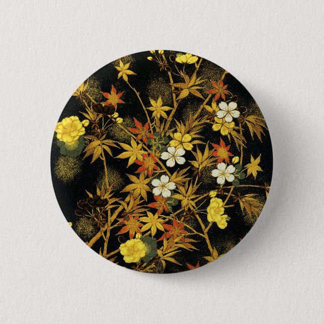 Japanese Autumn Leaves Antique Rich Classic Art 6 Cm Round Badge (Front)