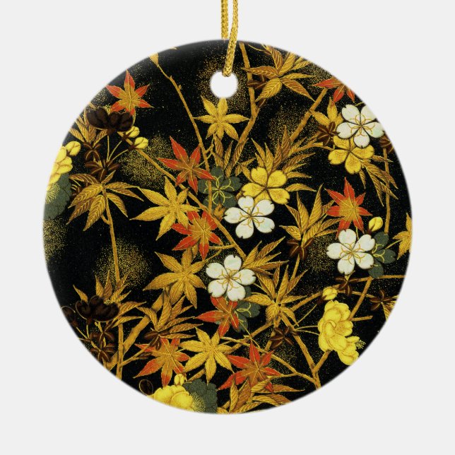 Japanese Autumn Leaves Antique Rich Classic Art Ceramic Tree Decoration (Front)