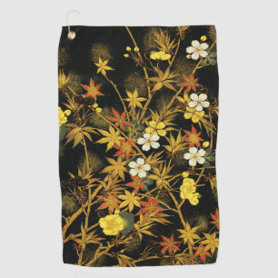 Japanese Autumn Leaves Antique Rich Classic Art Golf Towel