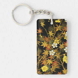 Japanese Autumn Leaves Antique Rich Classic Art Key Ring