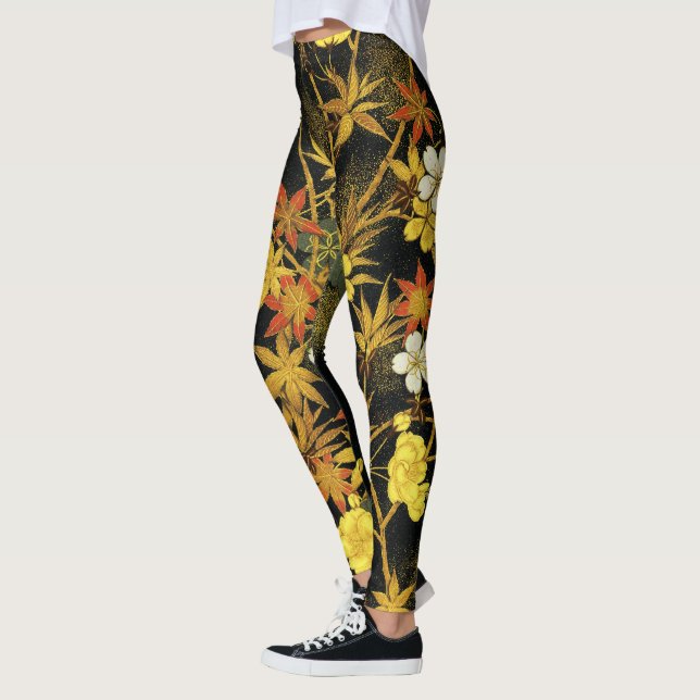 Japanese Autumn Leaves Antique Rich Classic Art Leggings (Left)