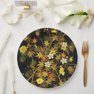 Japanese Autumn Leaves Antique Rich Classic Art Paper Plate