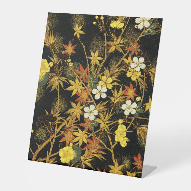 Japanese Autumn Leaves Antique Rich Classic Art Pedestal Sign (Front)