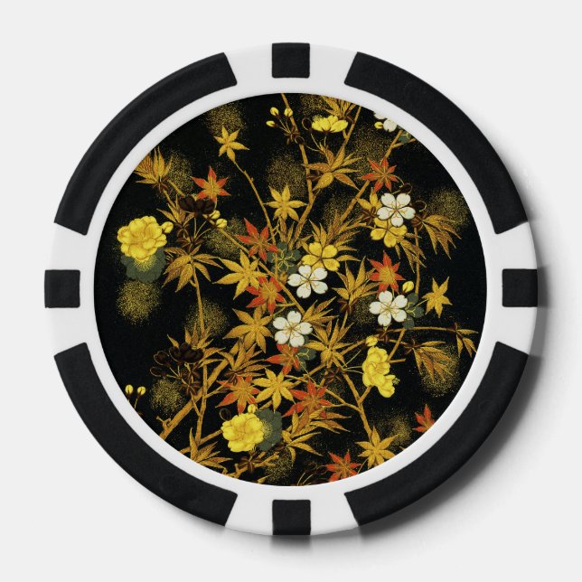 Japanese Autumn Leaves Antique Rich Classic Art Poker Chips (Front)