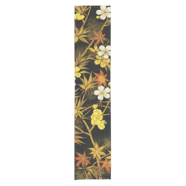 Japanese Autumn Leaves Antique Rich Classic Art Short Table Runner (Front)