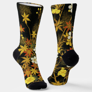 Japanese Autumn Leaves Antique Rich Classic Art Socks
