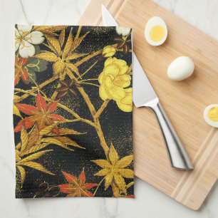 Japanese Autumn Leaves Antique Rich Classic Art Tea Towel