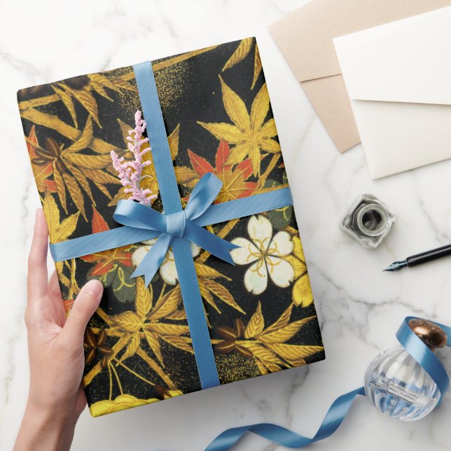 Japanese Autumn Leaves Antique Rich Classic Art Wrapping Paper (Gifting)