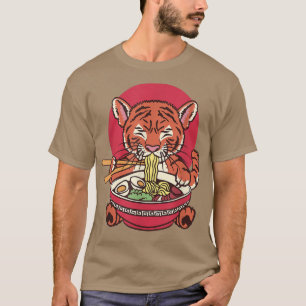 Japanese Baby Tiger Eating Ramen Noodles  T-Shirt