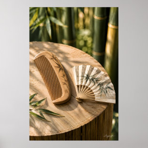 Japanese Bamboo Comb and Paper Fan Still Life Prin Poster