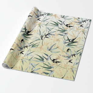 Japanese Bamboo Gold Green Pattern  Wrapping Paper