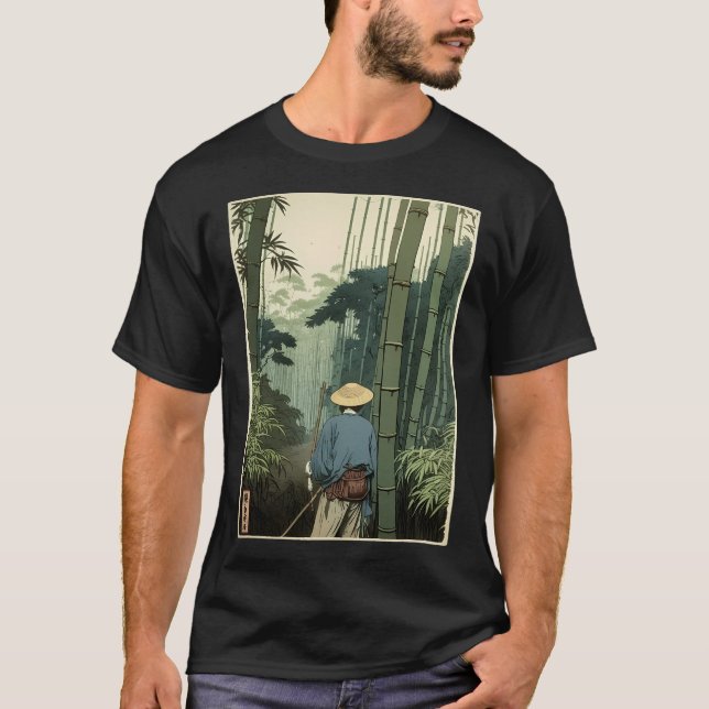 Japanese Bamboo Grove Woodblock Spiritual Nature T-Shirt (Front)
