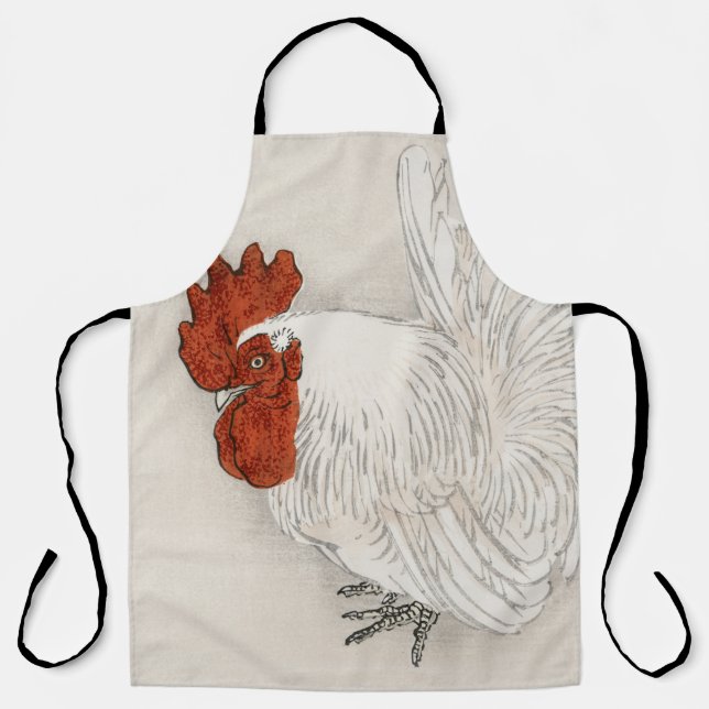 Japanese Bantam Rooster Kono Bairei Watercolor  Apron (Front)