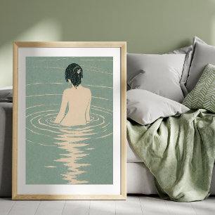 Japanese Bath Illustration Vintage Japanese Wood Poster