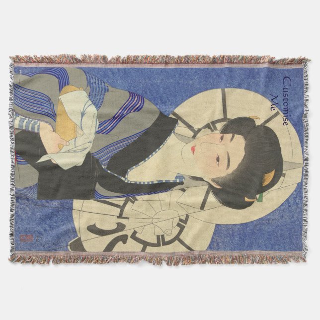 Japanese Beauty At the Bathouse Throw Blanket (Front)