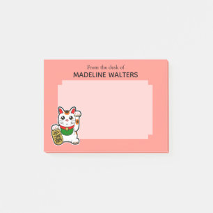 Japanese Beckoning Cat Pink Personalised Post-it Notes