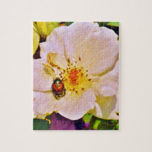 Japanese Beetle on White Rose Jigsaw Puzzle