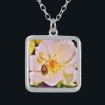Japanese Beetle on White  Rose Silver Plated Necklace<br><div class="desc">Beautiful photo of a Japanese Beetle on White Yellow Rose by Artist Sandra Marie Closs. Add your own text, name or monogram to create the perfect product for any occasion. Wedding, bridal party garden party, sympathy , birthday, baby shower, any celebration or just to make your day a little bit...</div>