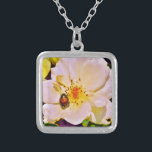 Japanese Beetle on White  Rose Silver Plated Necklace<br><div class="desc">Beautiful photo of a Japanese Beetle on White Yellow Rose by Artist Sandra Marie Closs. Add your own text, name or monogram to create the perfect product for any occasion. Wedding, bridal party garden party, sympathy , birthday, baby shower, any celebration or just to make your day a little bit...</div>