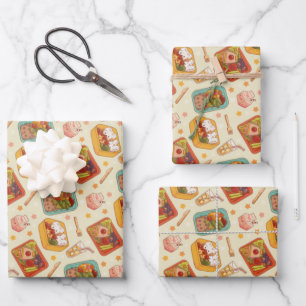 Japanese Bento Box & Bento Snack Pattern Wrapping Paper Sheet