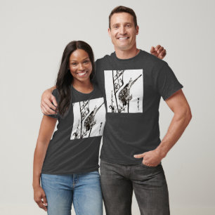Japanese Bird on a Branch - Black and White T-Shirt