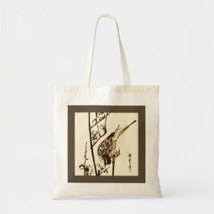 Japanese Bird on a Branch - Brown and Beige Tote Bag