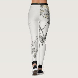 JAPANESE BIRD WITH CHERRY BLOSSOM PRINTED LEGGINGS