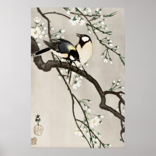 Japanese Birds Cherry Blossom Art Print  Vintage