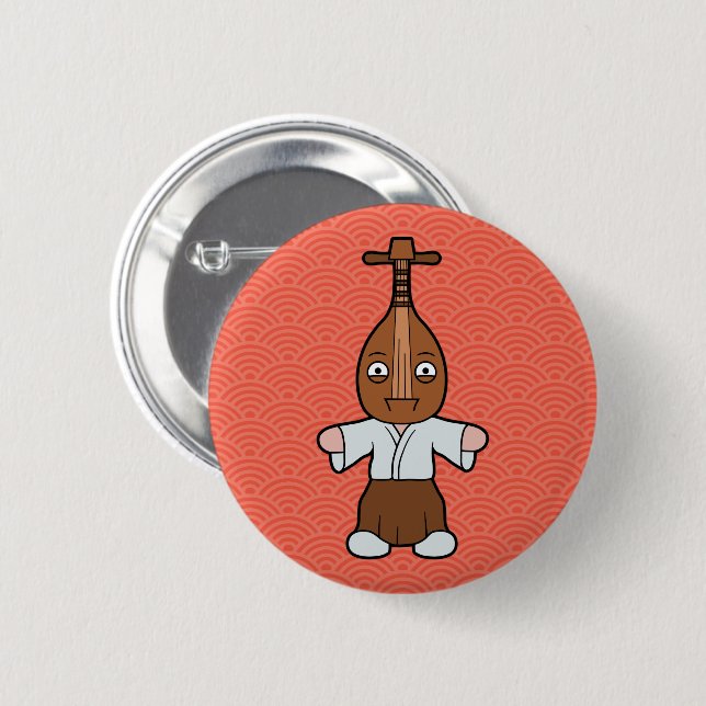 Japanese Biwa Man | Fun Musical Yokai 6 Cm Round Badge (Front & Back)