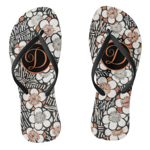 Japanese Black and Red Floral Pattern Flip Flops