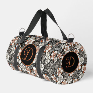 Japanese Black and Red Floral Pattern Personalised Duffle Bag