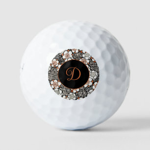 Japanese Black and Red Floral Pattern Personalised Golf Balls