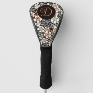 Japanese Black and Red Floral Pattern Personalised Golf Head Cover