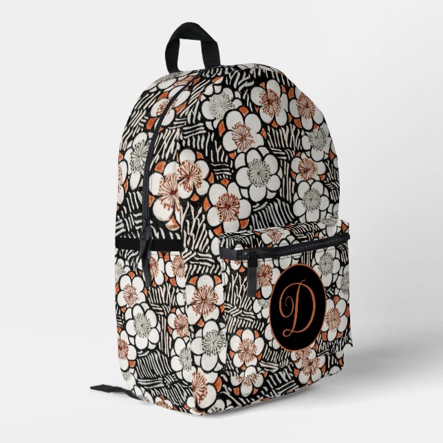 Japanese Black and Red Floral Pattern Personalised Printed Backpack (Back Corner Left)